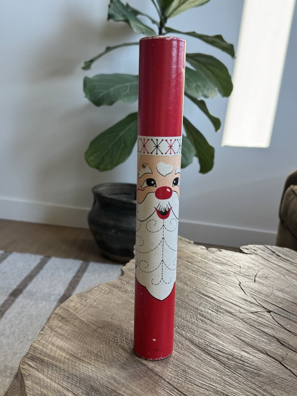 Vintage Christmas Cardboard Match Stick Tube Santa Japan Tall Decoration